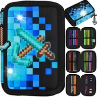 Piórniki - PIÓRNIK SZKOLNY TRZYKOMOROWY POTRÓJNY Z WYPOSAŻENIEM DLA CHŁOPCA PIKSELE - miniaturka - grafika 1