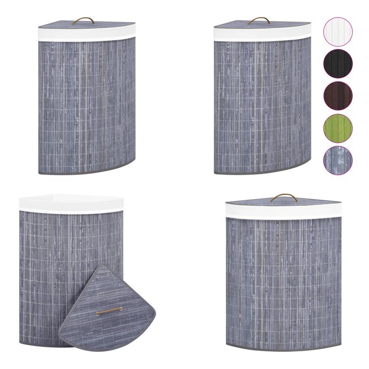 vidaXL Narożny kosz na pranie Bamboo Grey 60 L - Narożny kosz na pranie - Narożne kosze na pranie - Kosz na pranie - Kosz na pranie