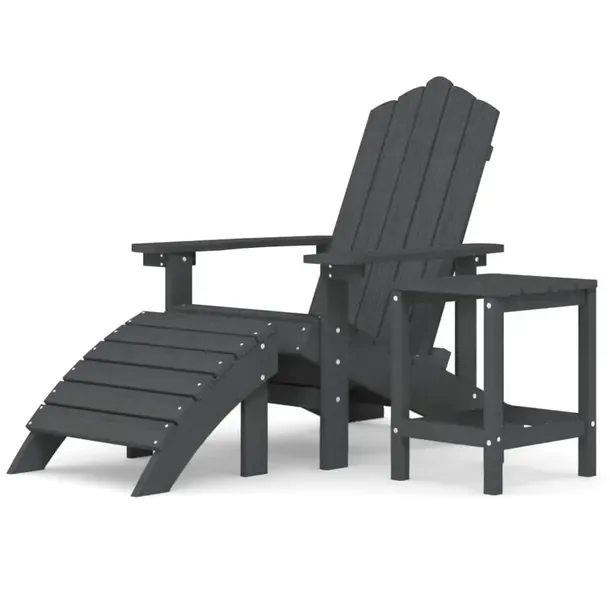 Krzesło ogrodowe Adirondack antracytowe z podnóżkiem i stolikiem 73x83x9