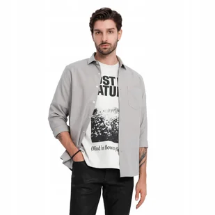 Koszula męska z kieszenią REGULAR FIT szara V1 OM-SHCS-0148 L - Koszule męskie - miniaturka - grafika 1