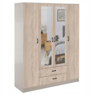 Szafy - Szafa z lustrem czterodrzwiowa z 2 szufladami KAMI biały / dąb sonoma - miniaturka - grafika 1