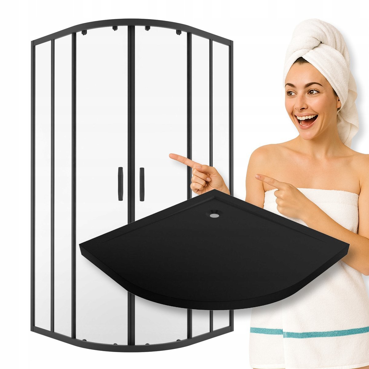 Kabina prysznicowa półokrągła Durasan R55 90x90 czarny 8 mm brodzik slim