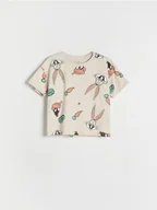 Bluzki dla niemowląt - Reserved - Bawełniany t-shirt Looney Tunes - złamana biel - miniaturka - grafika 1