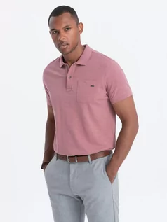 Koszulki męskie - T-shirt męski polo z ozdobnymi guzikami - zgaszony róż V4 S1744 - grafika 1