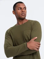 Koszulki męskie - Longsleeve męski o strukturze"wafla" - oliwkowy V3 OM-LSCL-0109 XXL - miniaturka - grafika 1
