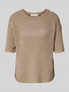 Sweter z dzianiny o kroju slim fit z mieszanki bawełny z krótkim rękawem - Swetry damskie - miniaturka - grafika 1