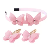 Ozdoby do włosów - Zestaw dla Dziewczynek Opaska ze Spineczkami Jasno Różowe Motylki - miniaturka - grafika 1