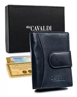 Portfele - Portfel skórzany damski Cavaldi mała portmonetka na karty i gotówkę z ochroną RFID, granatowy - miniaturka - grafika 1