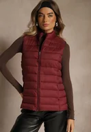 Kamizelki damskie - Bordowa Kamizelka Ozdobiona Pikowaniem Soellame - miniaturka - grafika 1