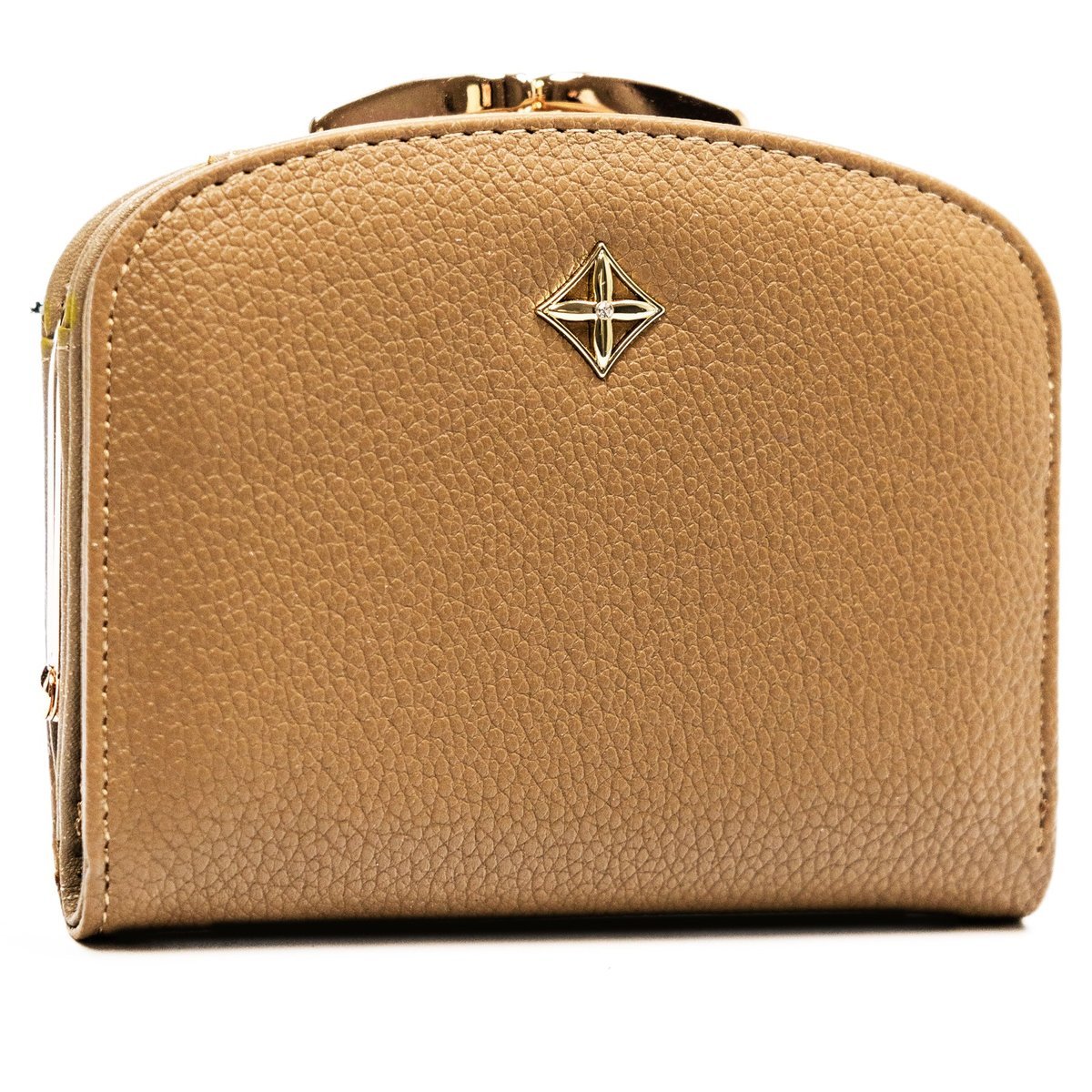 Damski portfel eko Milano Design modna portmonetka na zatrzask bigiel na karty, beżowy