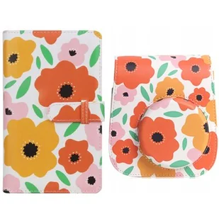 Zestaw 2W1 / Etui Futerał Album Do Fuji Fujifilm Instax Mini 11 / Pomarańczowe Kwiaty - Akcesoria fotograficzne - miniaturka - grafika 1