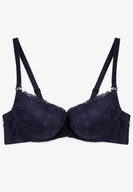 Biustonosze - Granatowy Biustonosz Push Up z Koronką w Kwiatki Walemia - Born2be - miniaturka - grafika 1