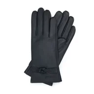 Rękawiczki - Damskie rękawiczki skórzane z supełkiem czarne - miniaturka - grafika 1