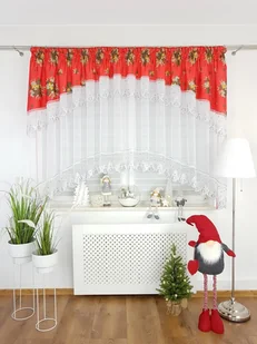 Firana świąteczna z haftem-czerwona, świąteczne firanki - Firany - miniaturka - grafika 1