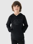 Bluzy dla chłopców - 4F Bluza dresowa nierozpinana z kapturem chłopięca - czarna 128 (7-8 lat) - miniaturka - grafika 1