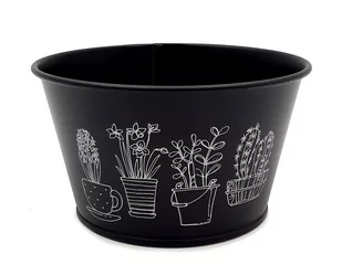 Osłonka dekoracyjna na kwiaty zioła czarna metalowa z motywem kwiatów 9 cm - Donice - miniaturka - grafika 1