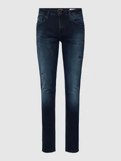 Spodnie męskie - Jeansy o kroju tapered fit z efektem znoszenia - grafika 1