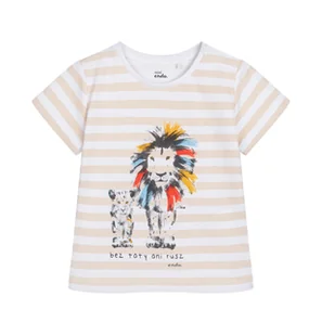 T-shirt dla dziecka do 2 lat, z dużym i małym lwem, w paski - Bluzki dla niemowląt - miniaturka - grafika 1