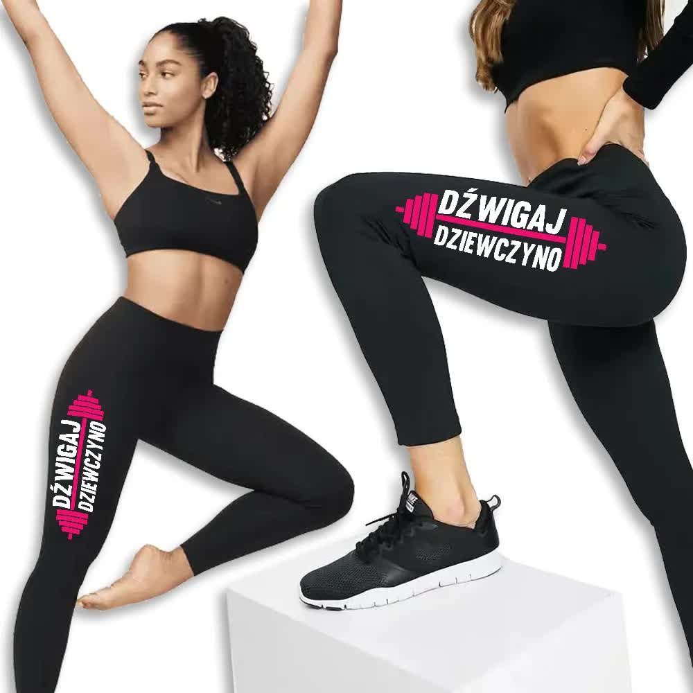 Legginsy Damskie Czarne DŹWIGAJ DZIEWCZYNO Wz L/XL