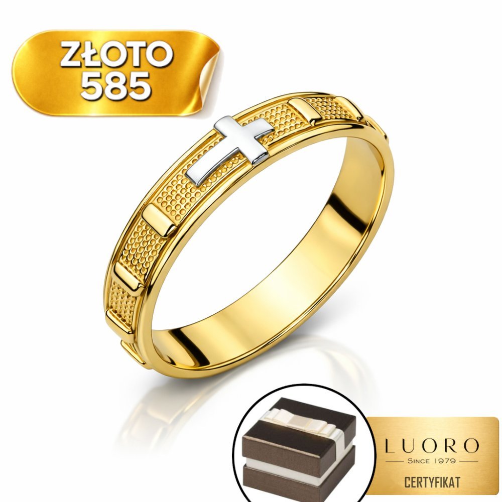 PIERŚCIONEK ZŁOTY 585 14K RÓŻANIEC DWUKOLOROWY 3,6 MM R12