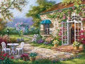 Dekoratorstwo - Haft Diamentowy Kwiecista Weranda 45x55 cm K - miniaturka - grafika 1