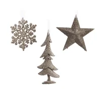 Ozdoby bożonarodzeniowe - Zawieszka plastikowa brokatowa gwiazda / choinka / śnieżynka szampański - miniaturka - grafika 1