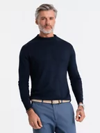 Swetry męskie - Sweter męski z półgolfem o gładkiej strukturze - granatowy V2 E178 - miniaturka - grafika 1