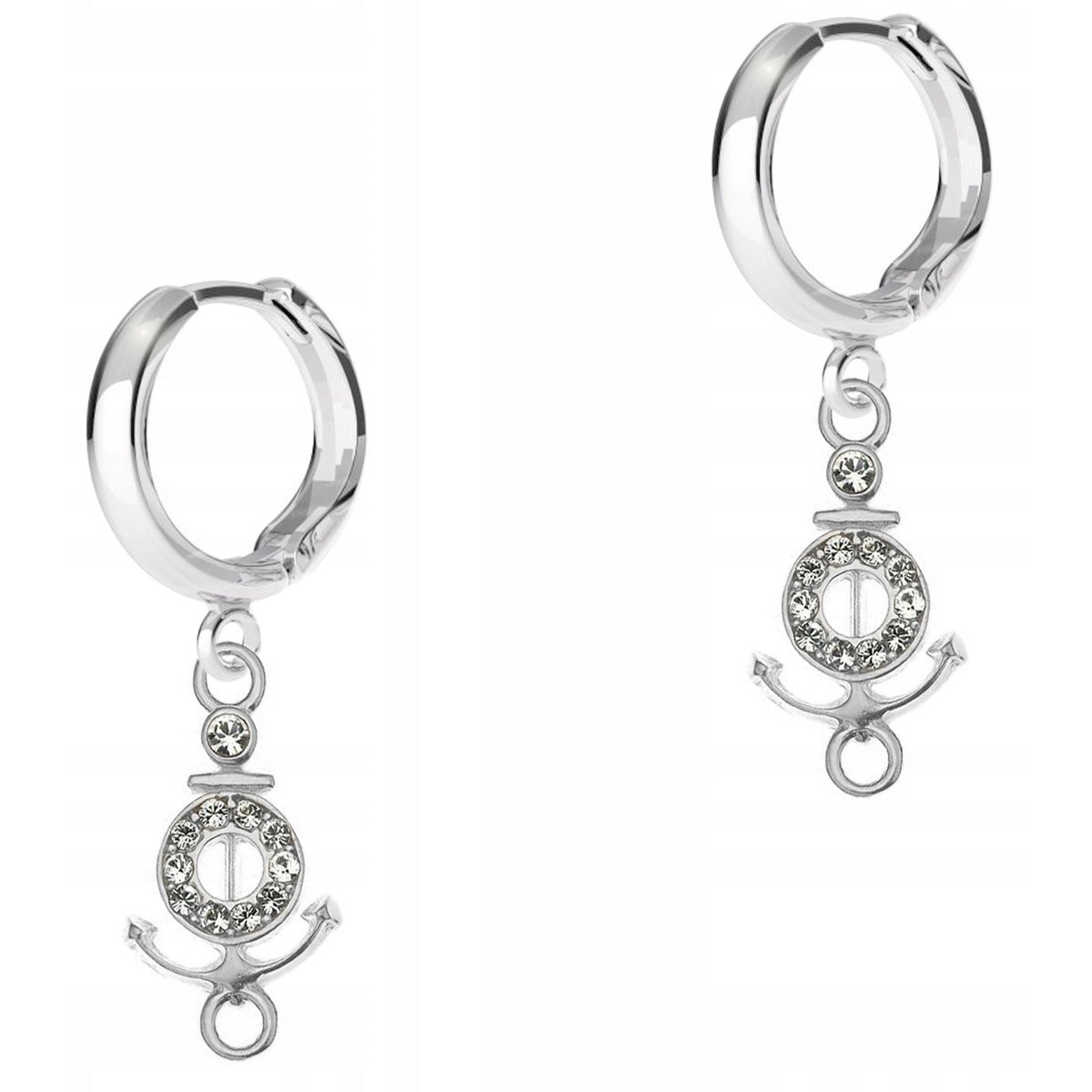 Kolczyki Srebrne Kotwica Łodź Boat Statek Morze z Cyrkoniami SREBRO 925