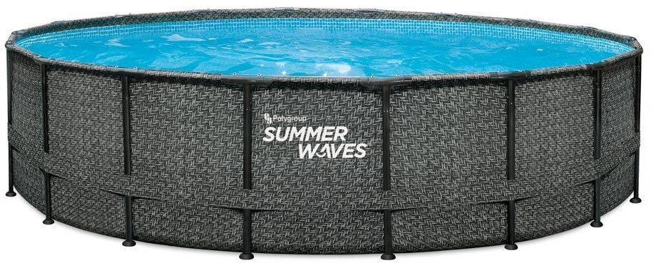 Summer Waves Elitarny basen z ramkami Okrągły basen naziemny Kompletny zestaw Rattan wygląda na szary 549x132 cm