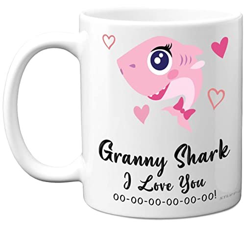 Kubek urodzinowy dla babci - babcia rekin - prezent urodzinowy dla babci od wnuczki wnuka, z okazji urodzin babci babci od małego dziecka, świąteczna herbata kawa 325 ml ceramiczny kubek można myć w