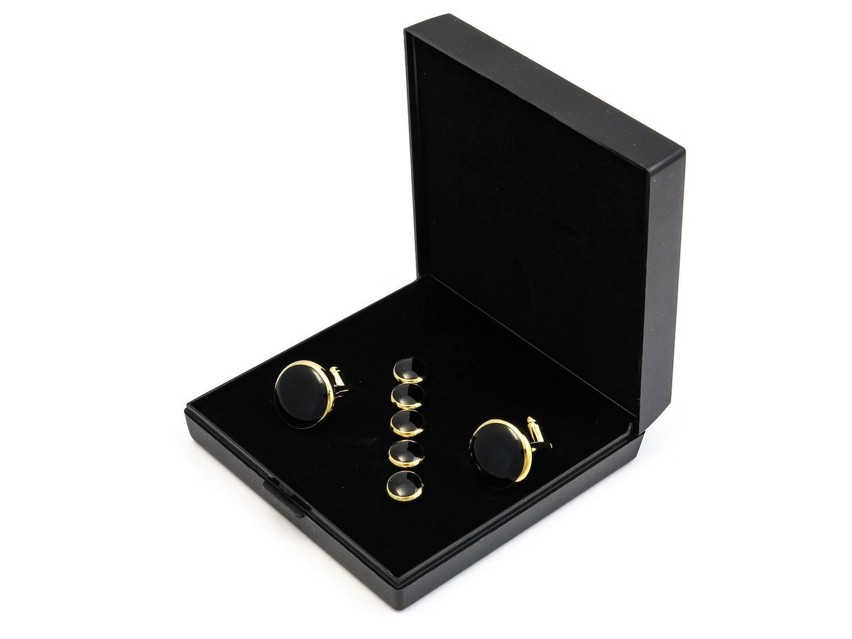 Złote spinki do mankietów i guziki do koszuli smokingowej - zestaw H17