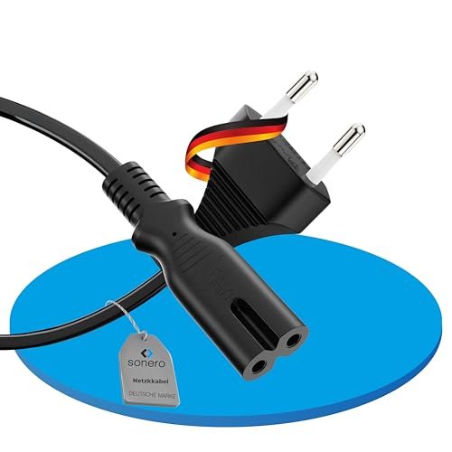 sonero Kabel zasilający, kabel sieciowy 2-biegunowy, 2 m, wtyczka euro typu C, wtyczka sieciowa do gniazda IEC C7 Euro 8, wtyczka sieciowa, kabel zasilający do telewizora, PS5, PS4, PS3, urządzeń