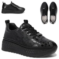 Półbuty damskie - SKÓRZANE Sneakersy Damskie FILIPPO Platforma Czarne Eleganckie Lakier 36 - miniaturka - grafika 1