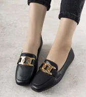 Botki damskie - Czarne mokasyny z złotą ozdobą Hashtag-36 - miniaturka - grafika 1