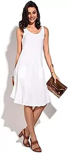 Bonateks, Długa sukienka bez rękawów z okrągłym kołnierzem i fałdami z przodu, 100% len, rozmiar DE: 34 rozmiar US: S, biała - wyprodukowano we Włoszech, biały, 34 - Sukienki - miniaturka - grafika 1
