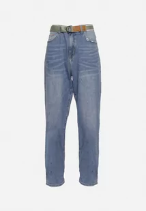 Niebieskie Klasyczne Jeansy z Przetarciami i Materiałowym Paskiem Ramalua - Spodnie męskie - miniaturka - grafika 1