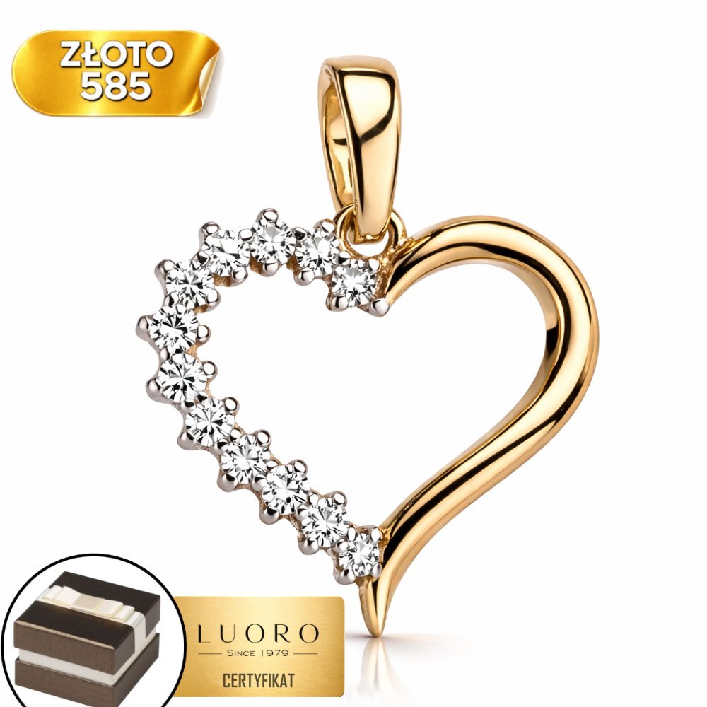 ZAWIESZKA ZŁOTA 585 14K SERCE CYRKONIE DELIKATNA 1,5 CM