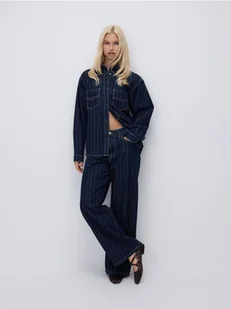 Reserved - Jeansy baggy w prążek - granatowy - Spodnie damskie - miniaturka - grafika 1