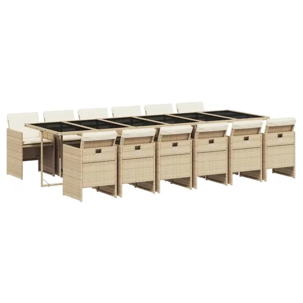 Zestaw Mebli Ogrodowych Rattan PE Beżowy, Stół 330x106x73 cm, Krzesło 5