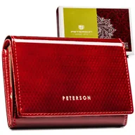 Portfele - Portfel damski lakierowany PETERSON mały skórzany elegancki na zatrzask ochrona kart RFID na prezent czerwony - miniaturka - grafika 1