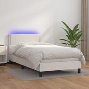 Łóżka - Lumarko Łóżko kontynentalne z materacem i LED, biała ekoskóra 80x200 cm - miniaturka - grafika 1