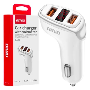 Ładowarka samochodowa 2x usb-a + woltomierz 3.1a amio-03887 - Ładowarki samochodowe - miniaturka - grafika 1