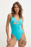 Stroje kąpielowe - Nike jednoczęściowy strój kąpielowy Multi Logo kolor turkusowy miękka miseczka - miniaturka - grafika 1