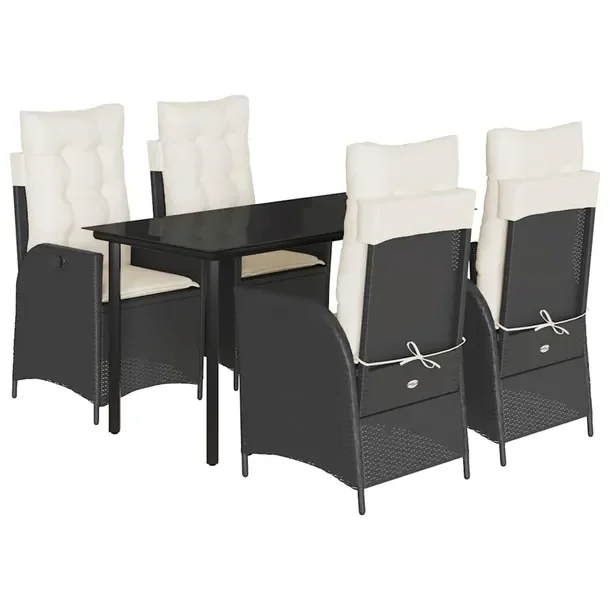Zestaw mebli ogrodowych rattan PE - czarny, 140x70x74 cm, 4 krzesła, podus