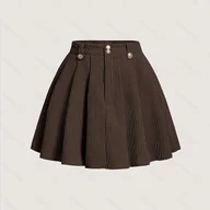 Spódnice - TEMU Elegancka Spódnica Damska - Jednolity Brąz/Beżowy/Piaskowe Czarne, Dopasowany Fason z Rozkloszowanym Dołem, Uniwersalna od Casual po Eleganckie - miniaturka - grafika 1