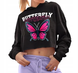 CZARNA BLUZA Damska Cropped Z Kapturem BUTTERFLY WAKE UP Ciekawe Wzory - S - Zestawy upominkowe - miniaturka - grafika 1