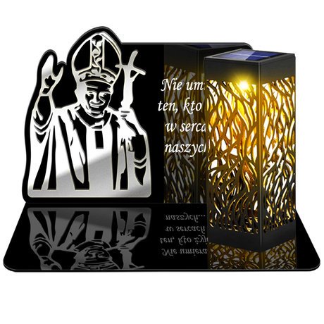 ZNICZ SOLARNY LED WIECZNY PODSTAWKA NA CMENTARZ GRÓB lampka Papież 3D