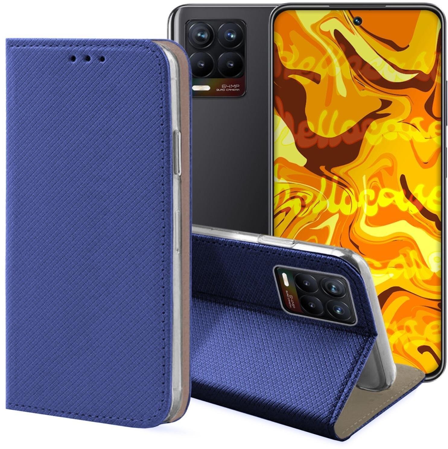 Hello Case Etui z Klapką Do Realme 8 / 8 Pro Granatowe, Magnetyczne, Zamykane, Case