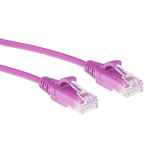 ACT CAT6 kabel sieciowy, U/UTP LSZH LAN kabel cienki, 3,8 mm Slimline, elastyczny kabel Snagless Ethernet z wtyczką RJ45, do stosowania w centrach danych, 7 m, różowy DC9407