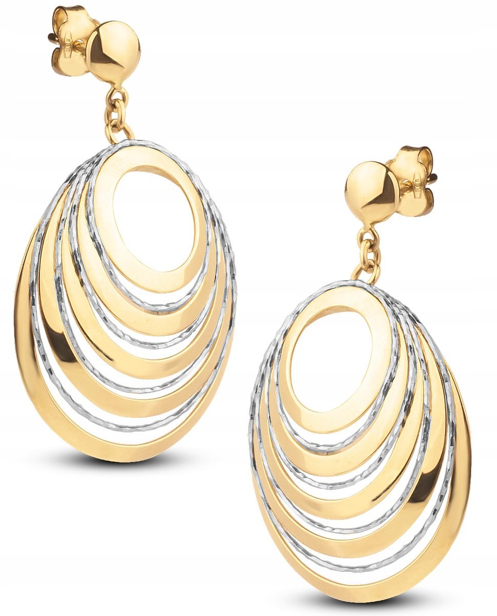 ZŁOTE OKRĄGŁE KOLCZYKI DIAMENTOWANE DWA KOLORY 585